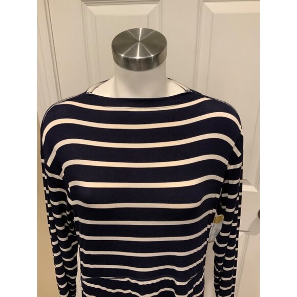 Ella Moss Navy Blue & White Striped Rachel Midi Asymmetrical Dress, Size XL - Picture 2 of 7